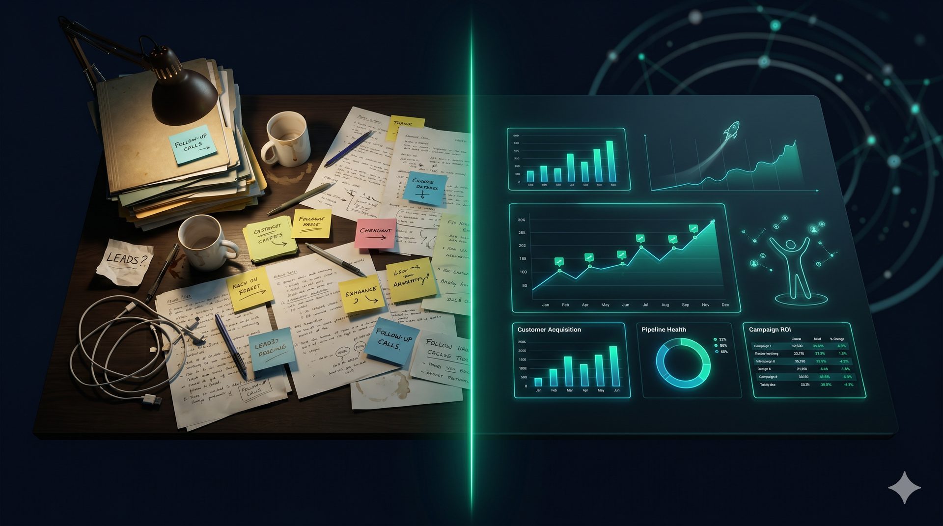 Before and after: manual chaos vs automated marketing dashboard
