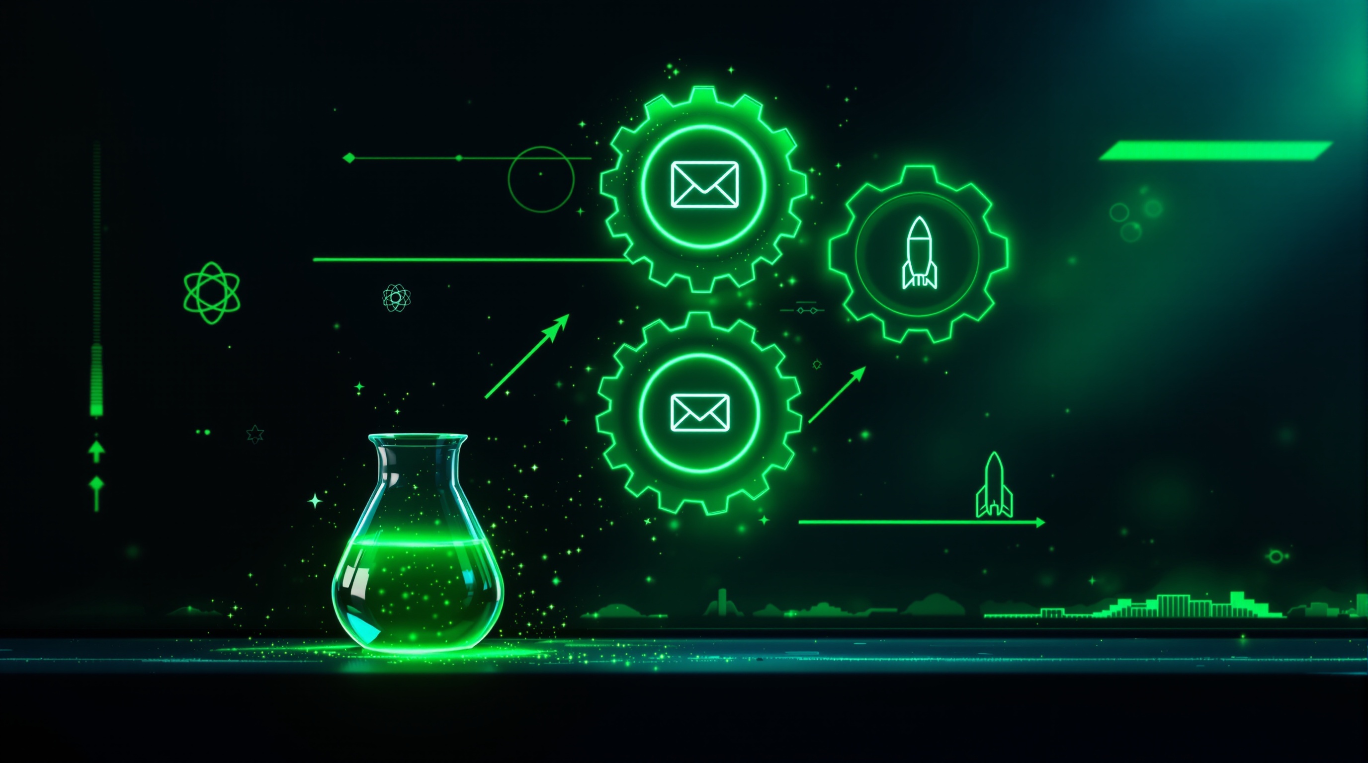 Three glowing emerald automation gears stacked