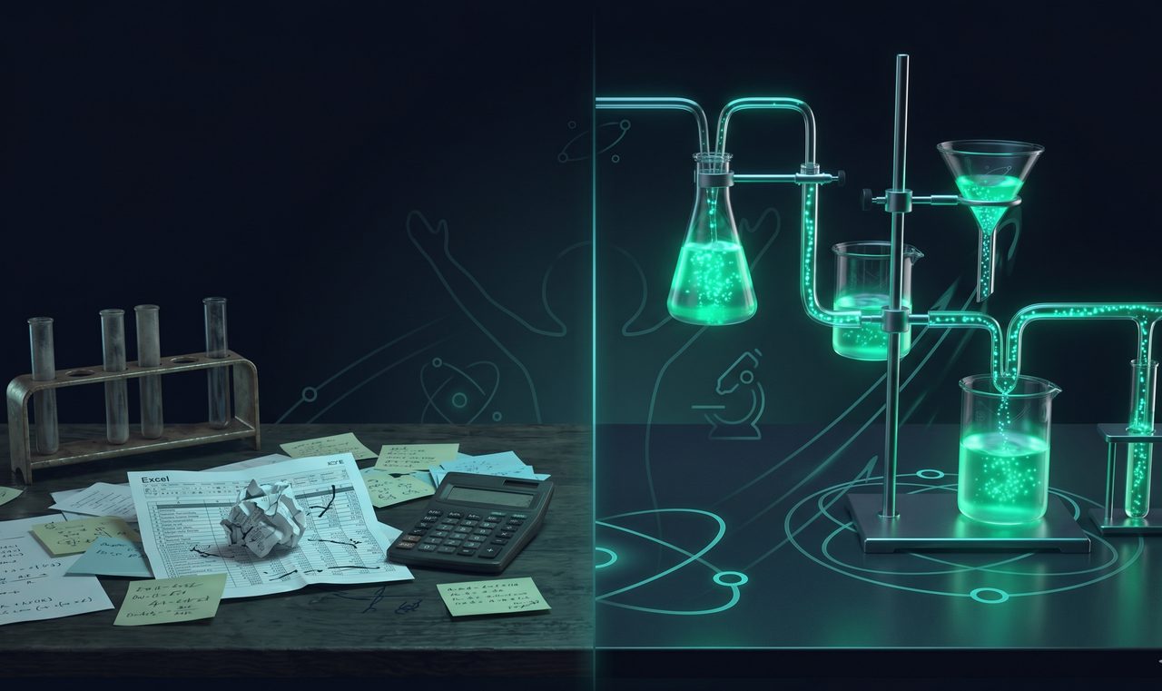 Spreadsheet vs CRM dashboard comparison in a lab setting