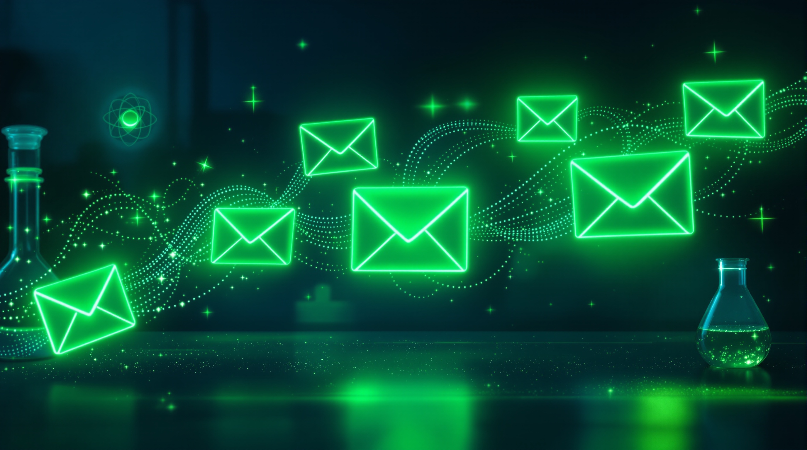 Email envelope on emerald lab background