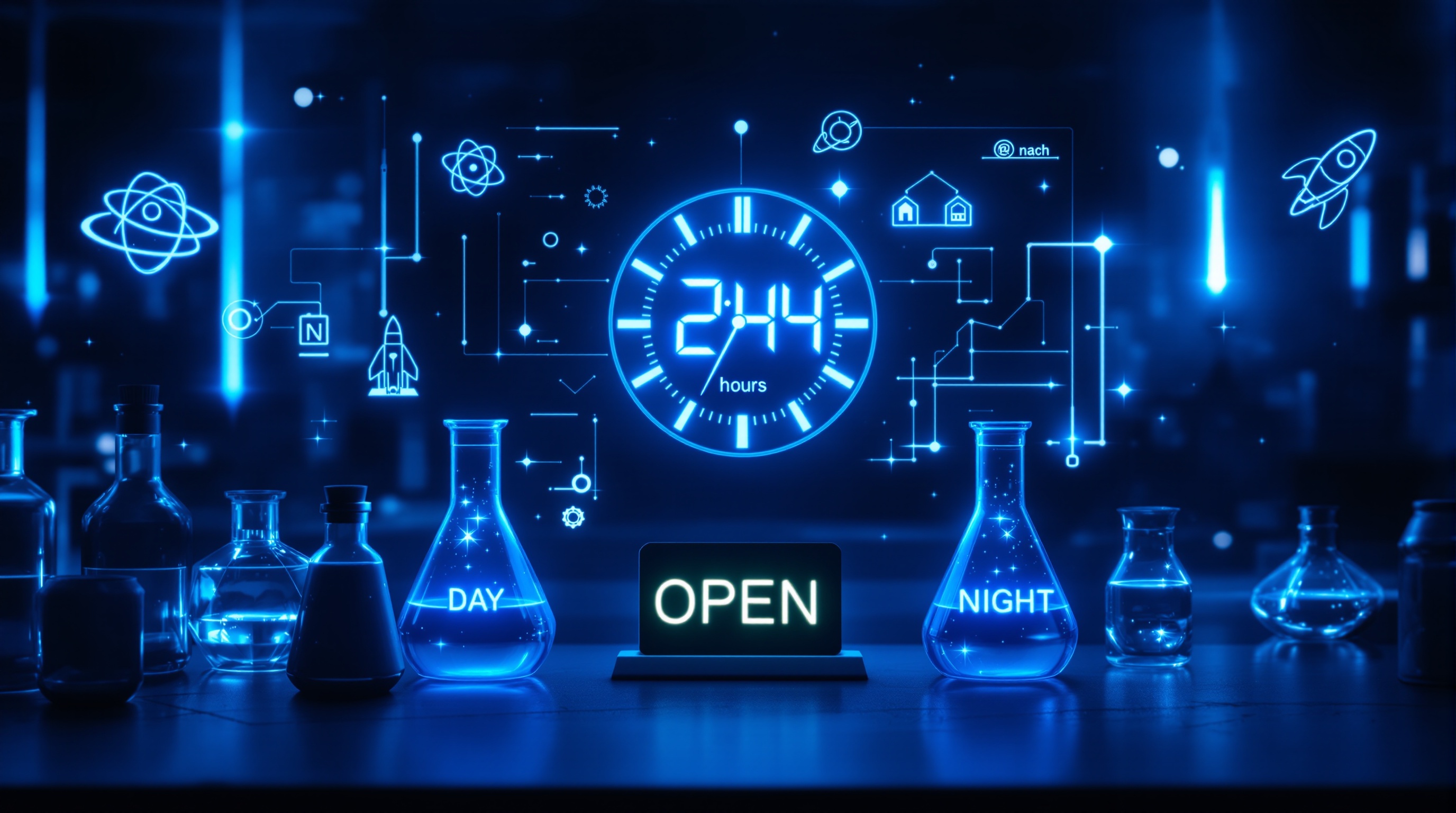 Google Business Profile hours settings on a phone screen above a dark lab bench — winning the open-now filter