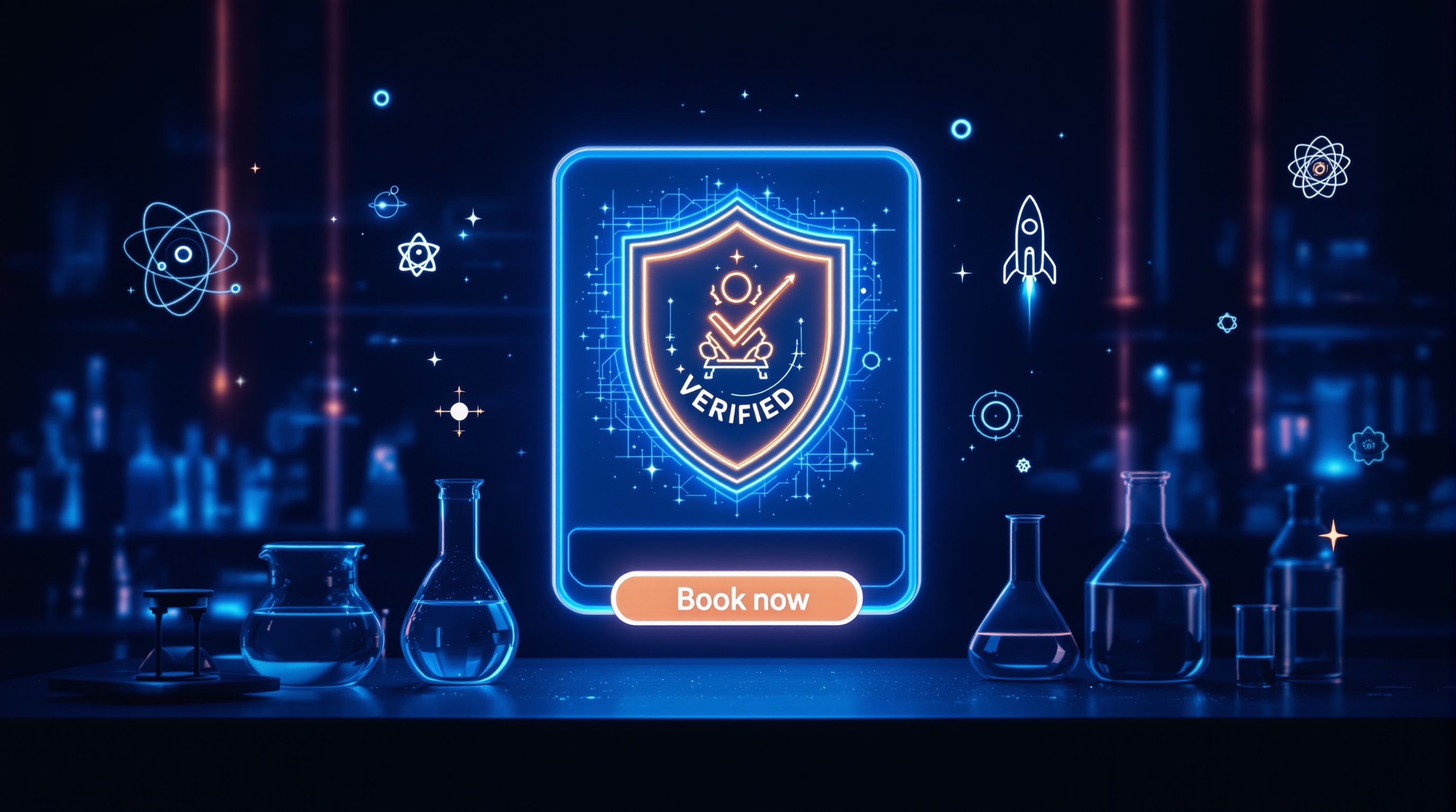 Local service business website showing trust credentials, licence number, and a clear booking button on a dark lab bench